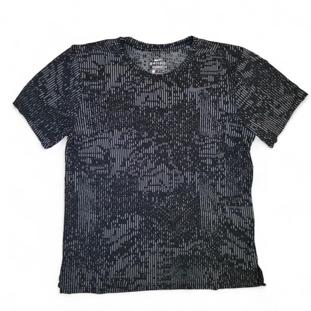 Nike Dri-FIT Superset Black Gray Geometric Print Athletic T-Shirt Standard Fit M